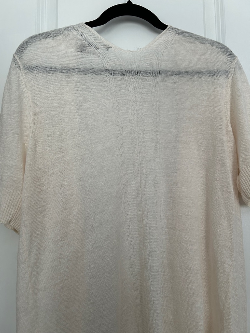 Tahari 100% Linen Cream Open-Front Women's Short-Sleeve Cardigan Lagenlook - Picture 5 of 5